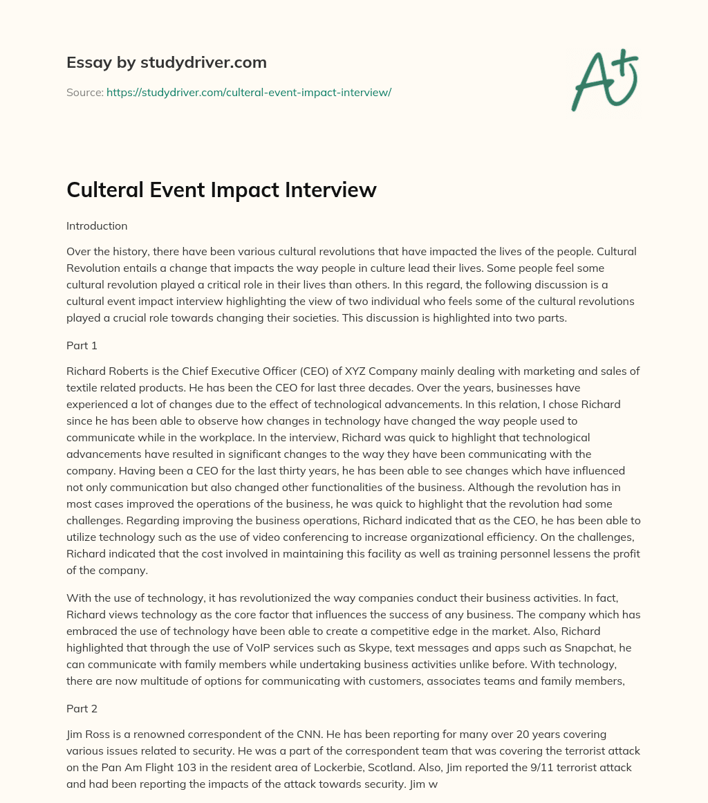 Culteral Event Impact Interview essay