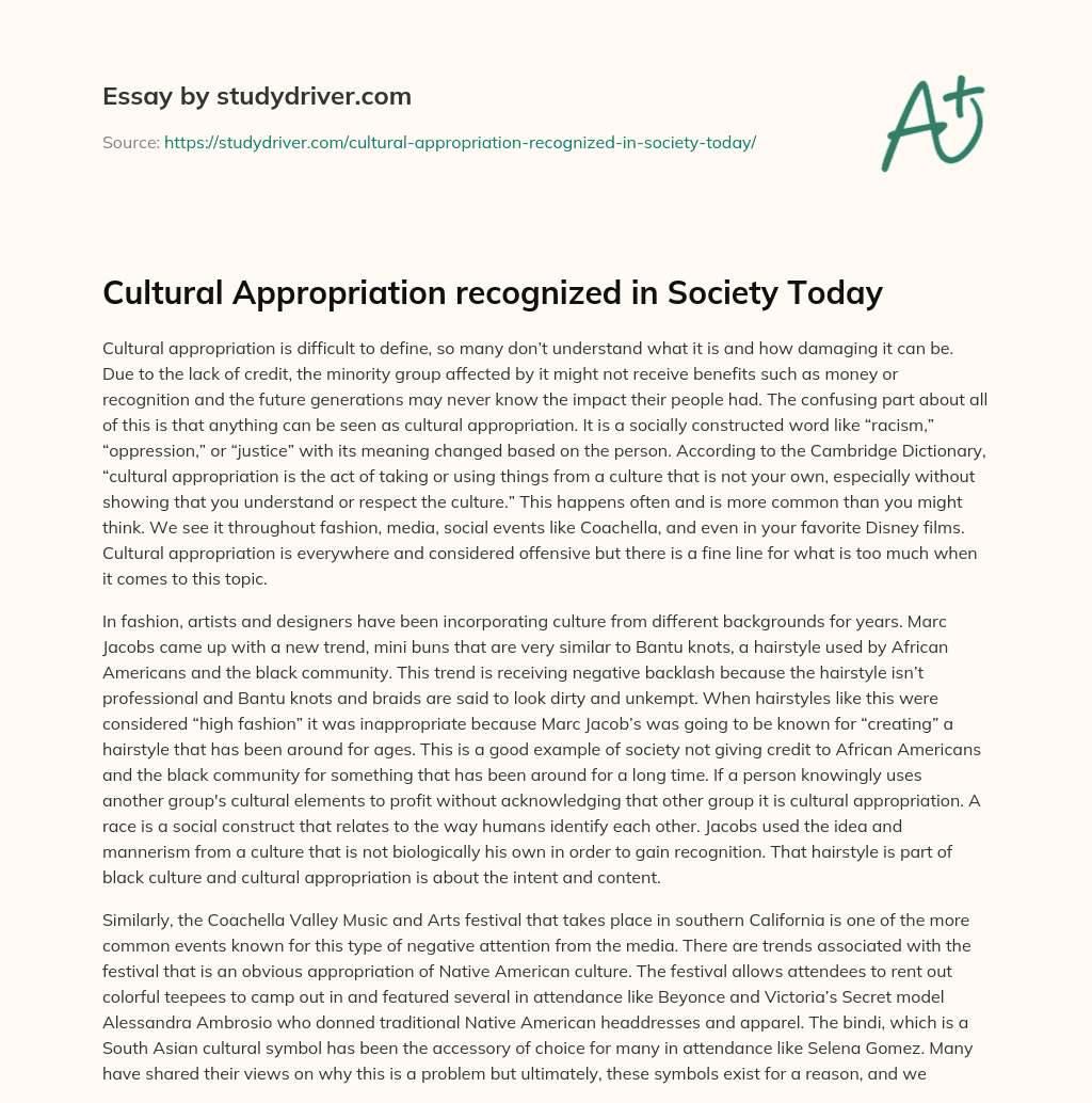 Cultural Appropriation Recognized in Society Today essay