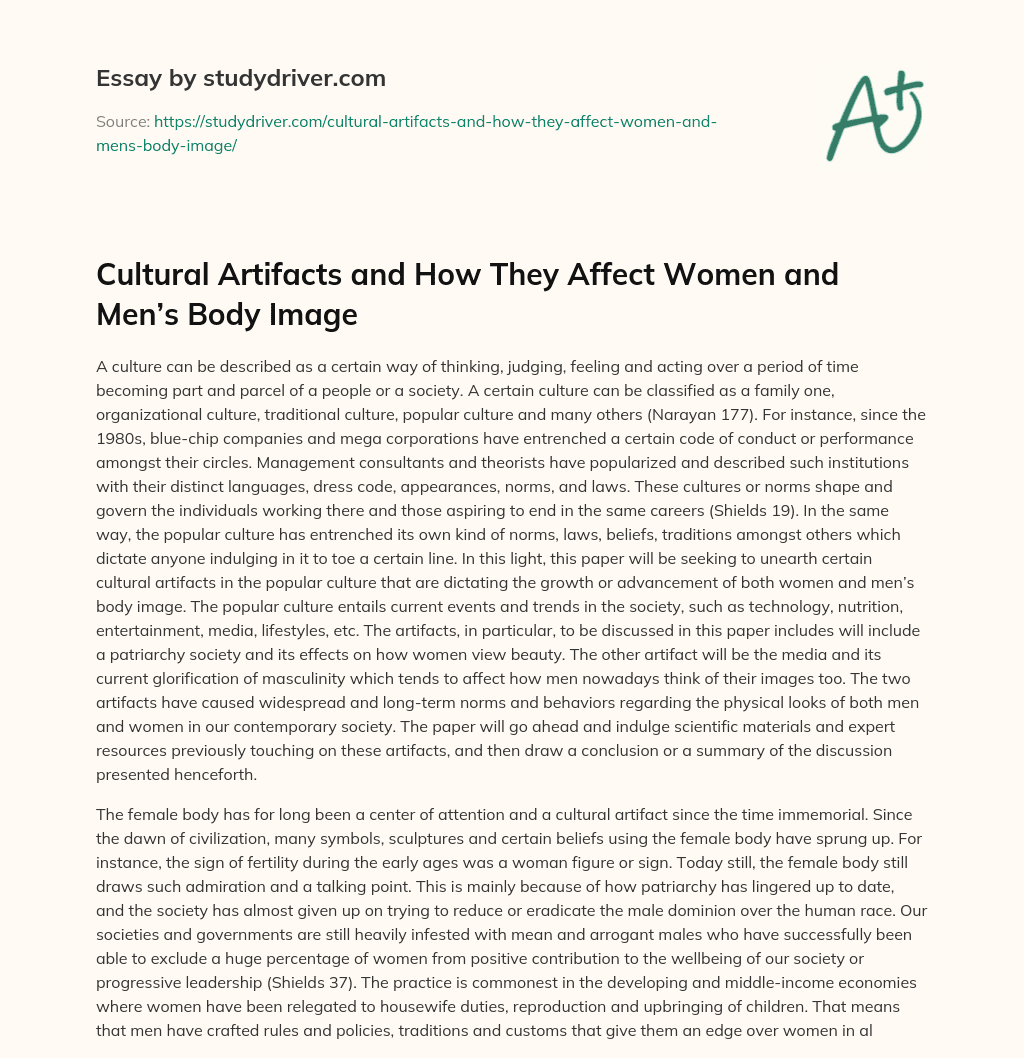 Cultural Artifacts and how they Affect Women and Men’s Body Image essay