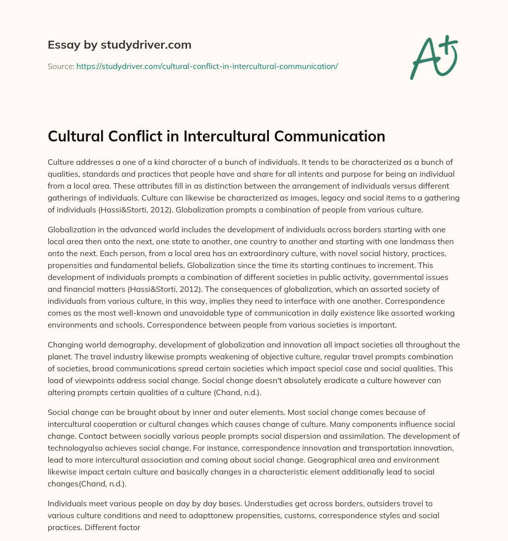Cultural Conflict in Intercultural Communication essay
