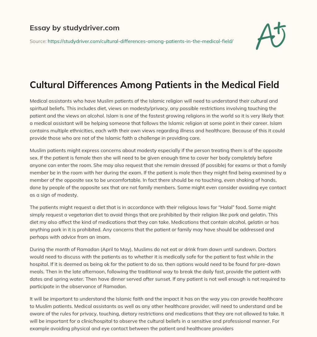 Cultural Differences Among Patients in the Medical Field essay
