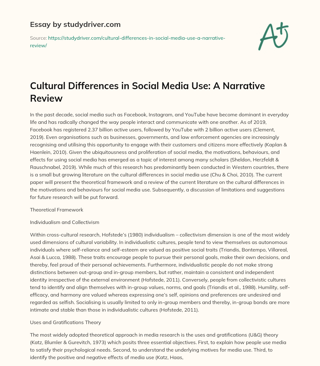 Cultural Differences in Social Media Use: a Narrative Review essay