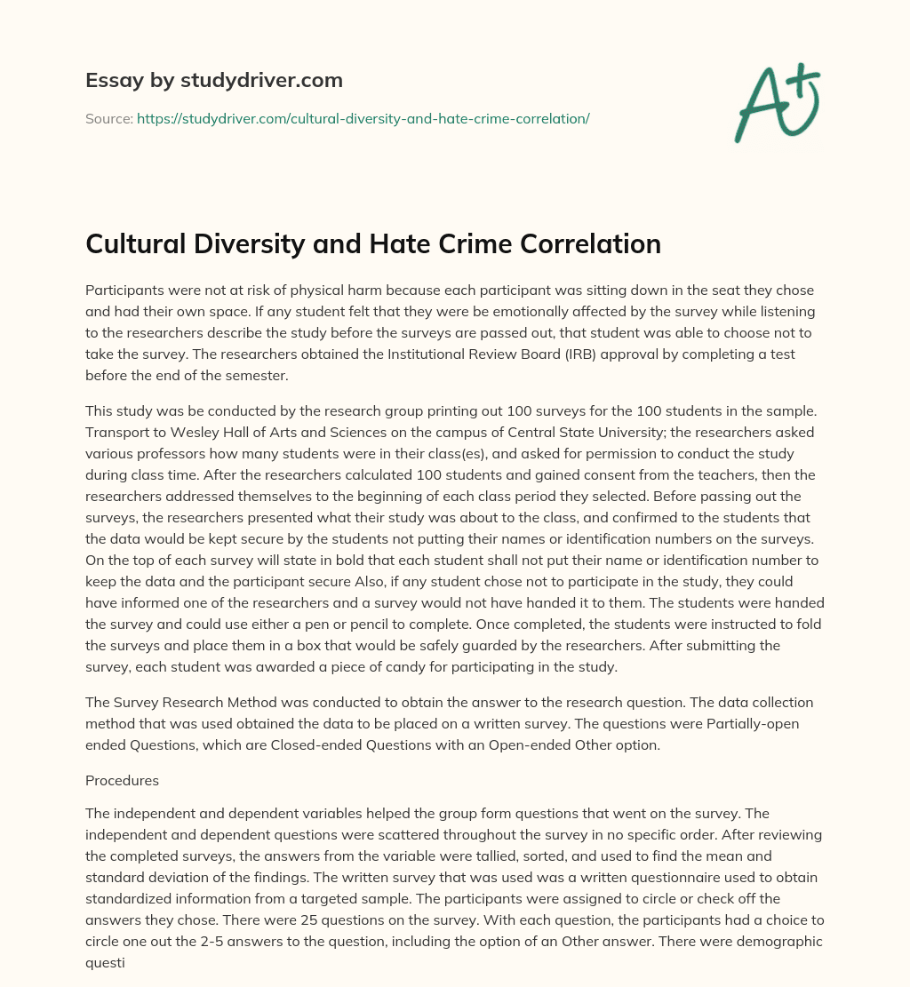Cultural Diversity and Hate Crime Correlation essay