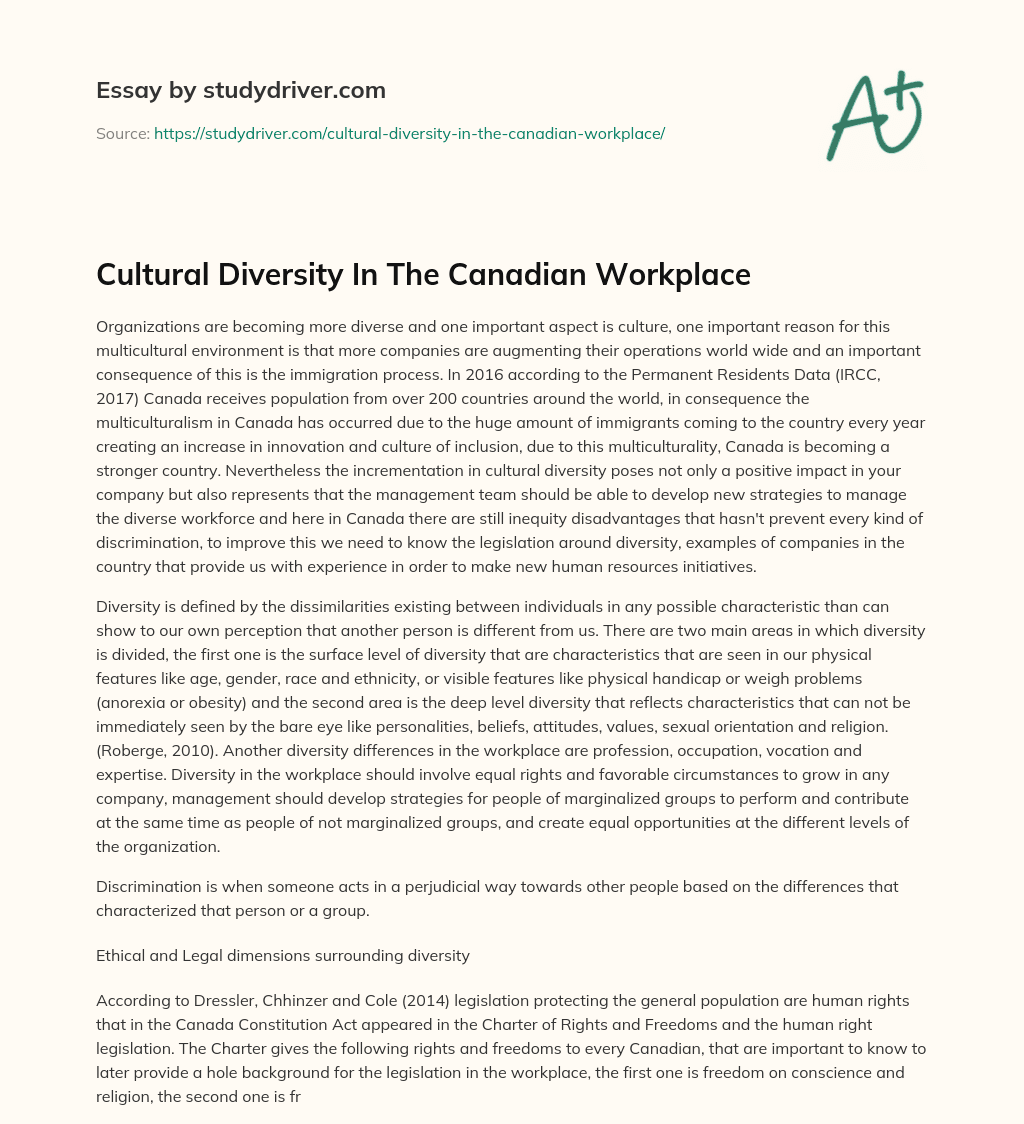 Cultural Diversity in the Canadian Workplace essay