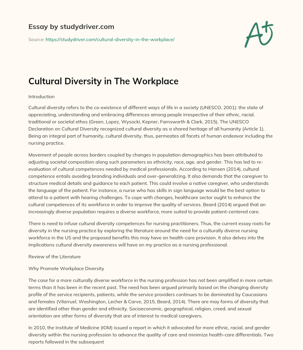 Cultural Diversity in the Workplace essay