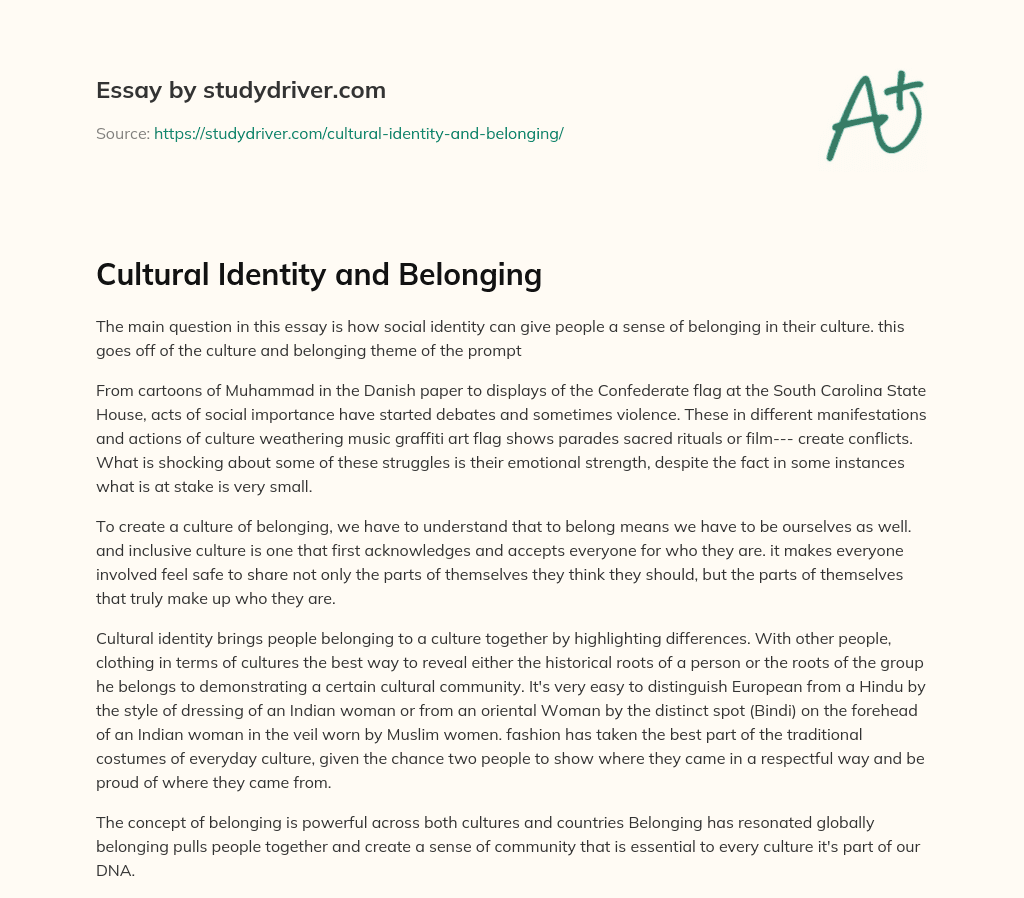 Cultural Identity  and Belonging essay