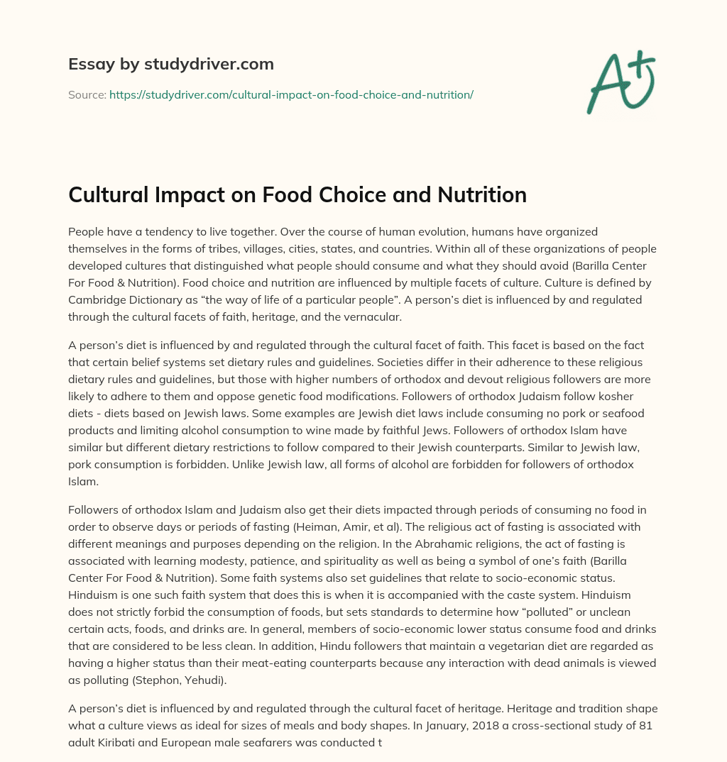 Cultural Impact on Food Choice and Nutrition essay