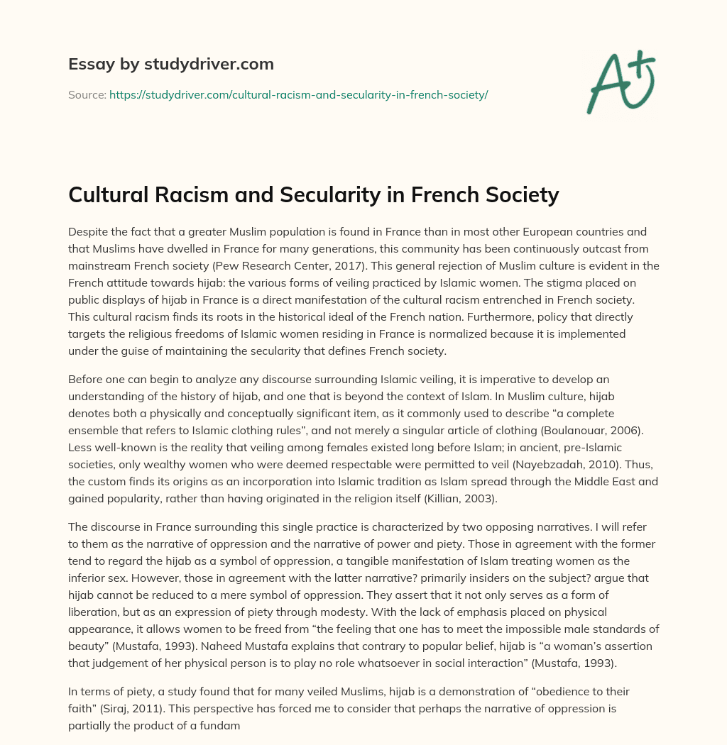 Cultural Racism and Secularity in French Society essay