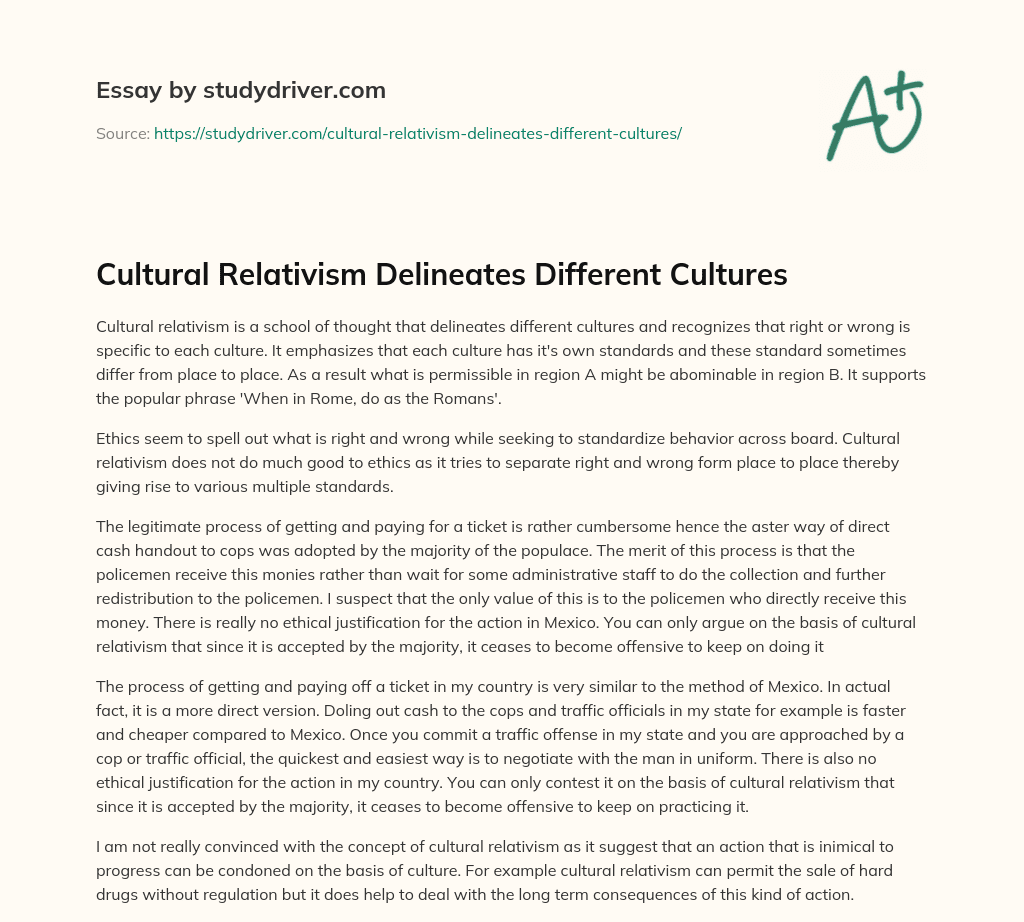 Cultural Relativism Delineates Different Cultures essay