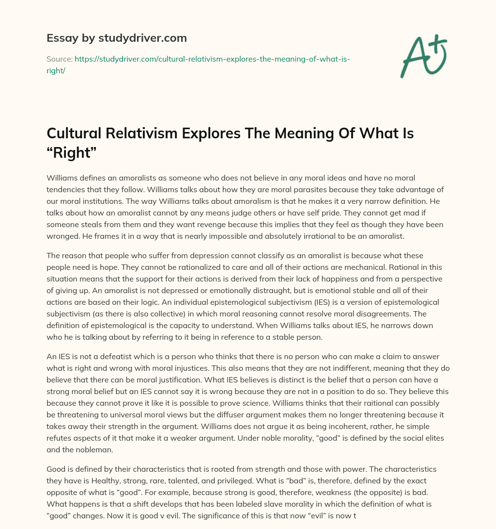 Cultural Relativism Explores the Meaning of what is “Right” essay