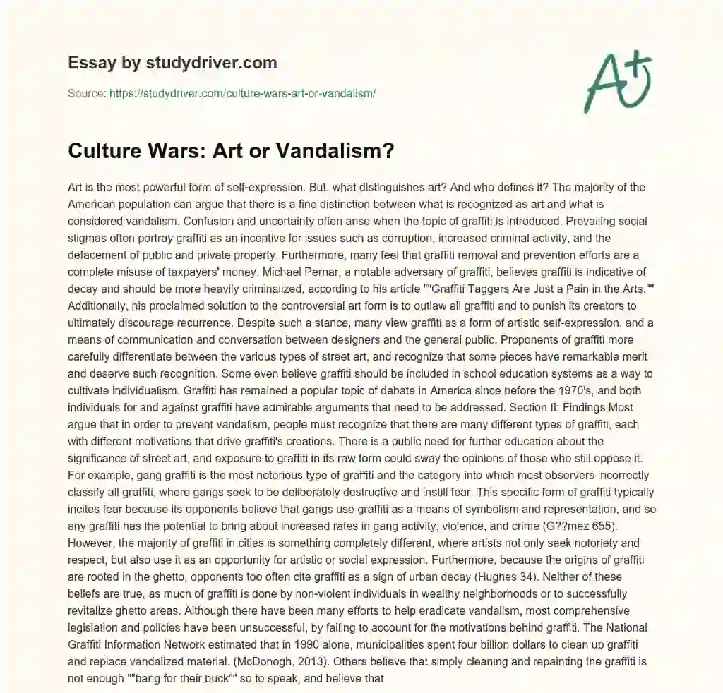 Culture Wars: Art or Vandalism? essay