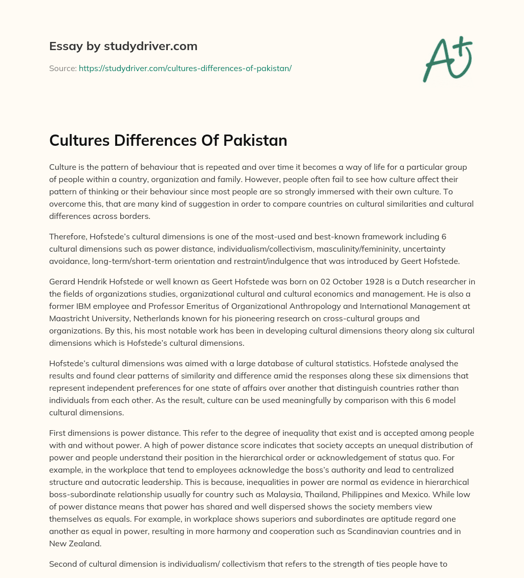 Cultures Differences of Pakistan essay