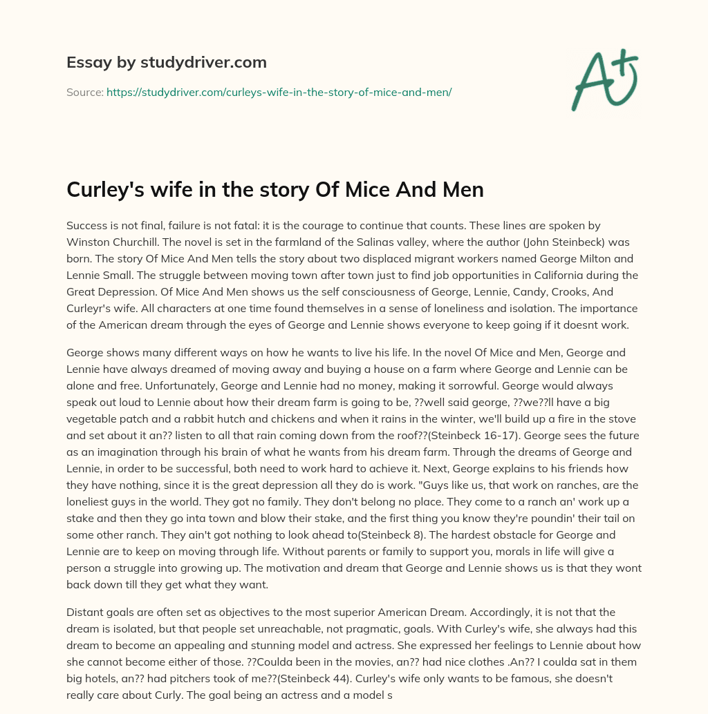 Curley’s Wife in the Story of Mice and Men essay