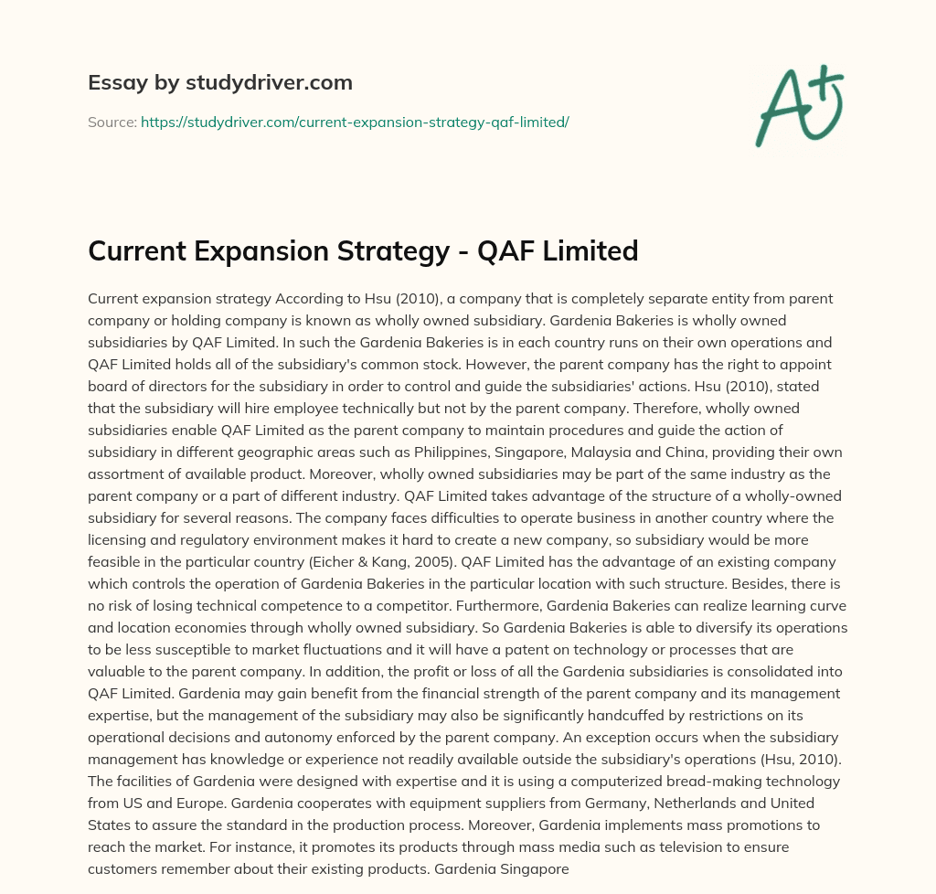 Current Expansion Strategy – QAF Limited essay