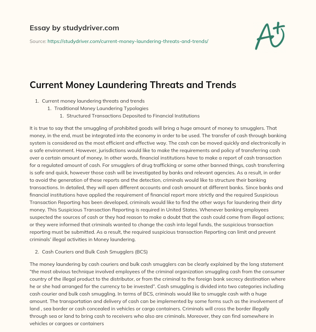 Current Money Laundering Threats and Trends essay
