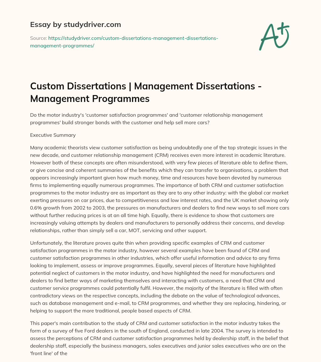 Custom Dissertations | Management Dissertations – Management Programmes essay