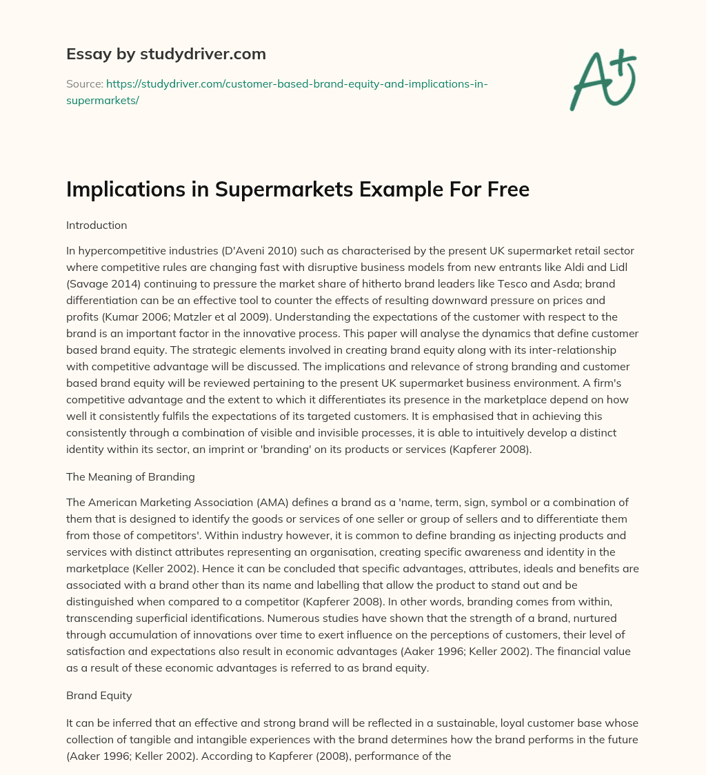 Implications in Supermarkets Example for Free essay