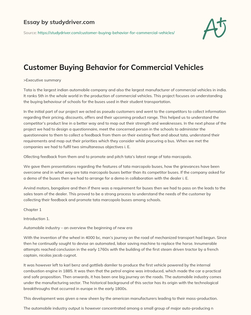 Customer Buying Behavior for Commercial Vehicles essay
