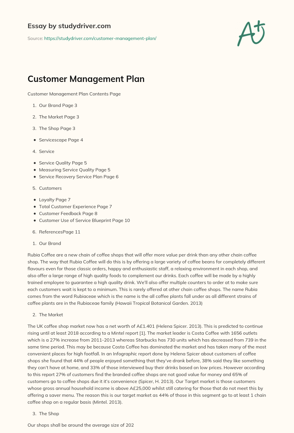 Customer Management Plan essay