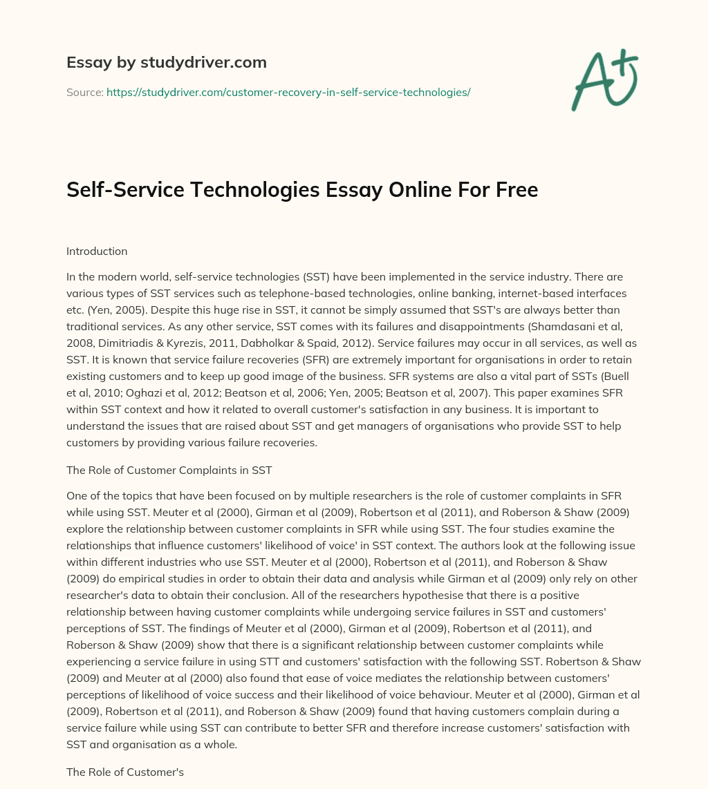 Self-Service Technologies Essay Online for Free essay