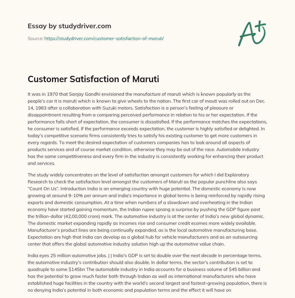 Customer Satisfaction of Maruti essay
