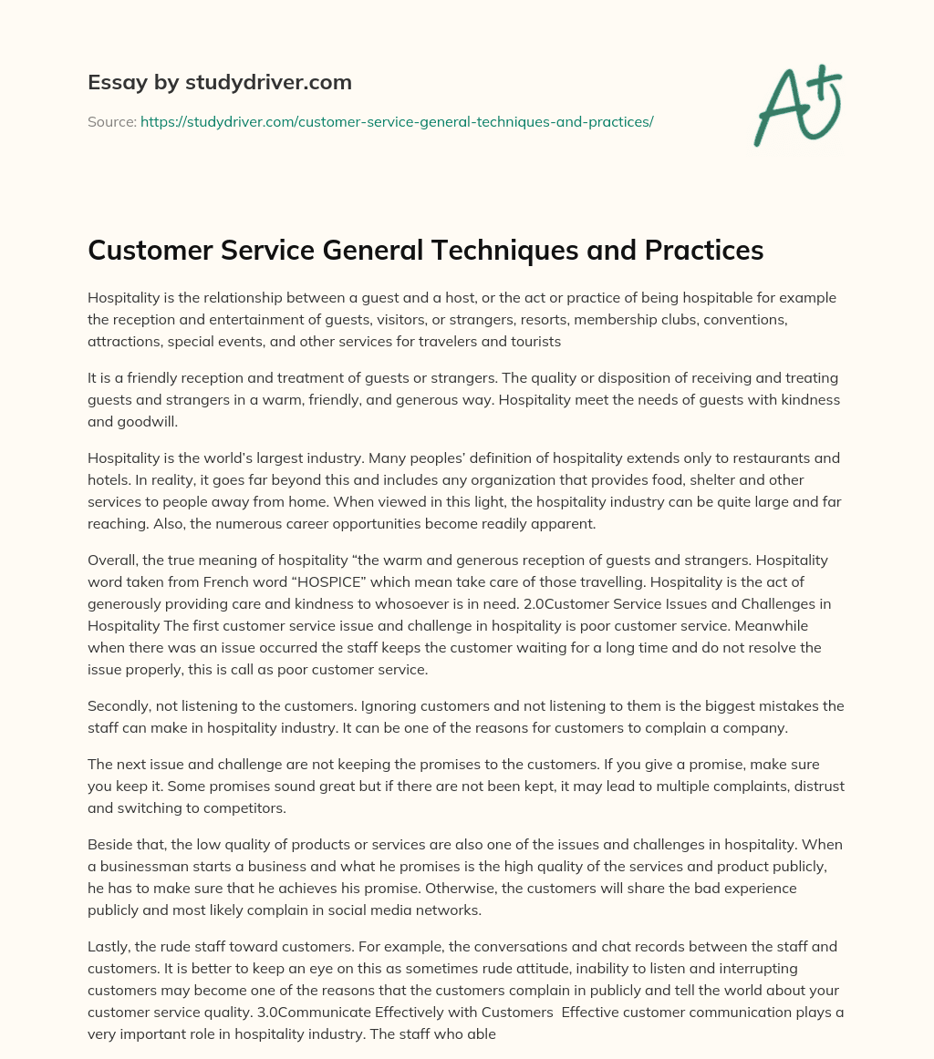 Customer Service General Techniques and Practices essay