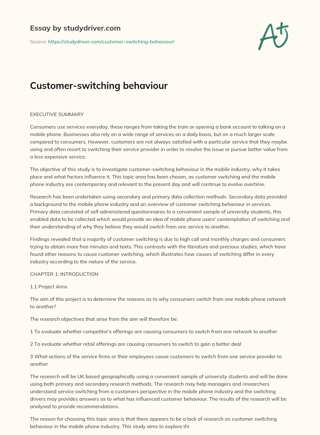 Customer-switching Behaviour essay