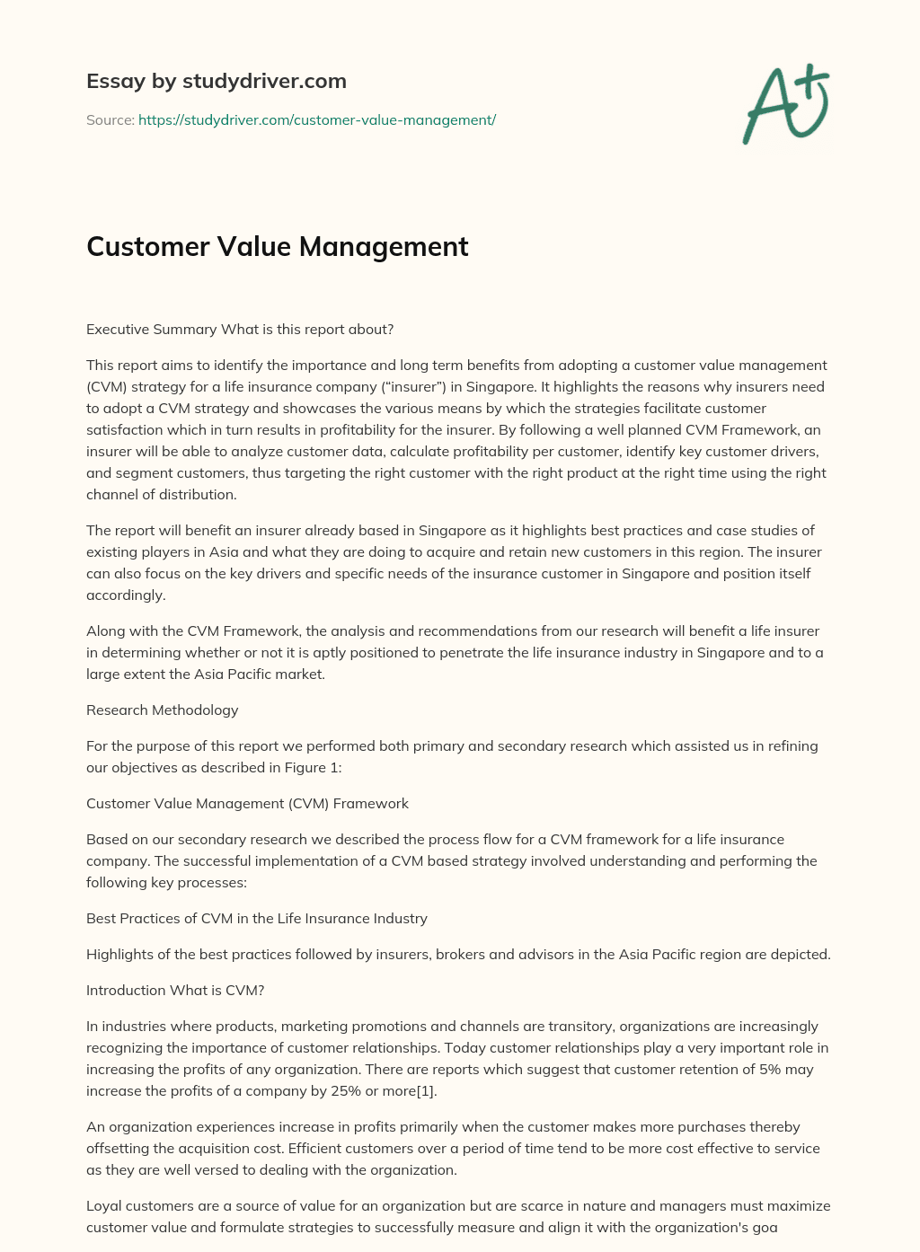 Customer Value Management essay