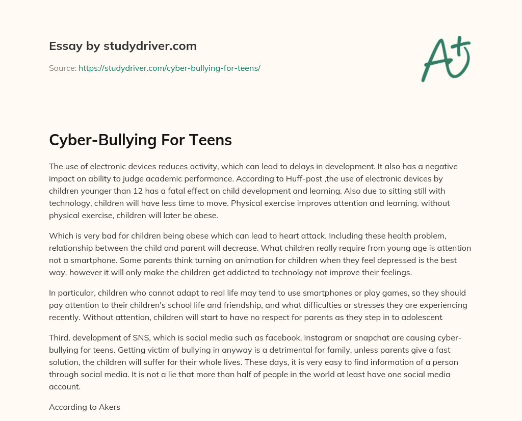 Cyber-Bullying for Teens essay