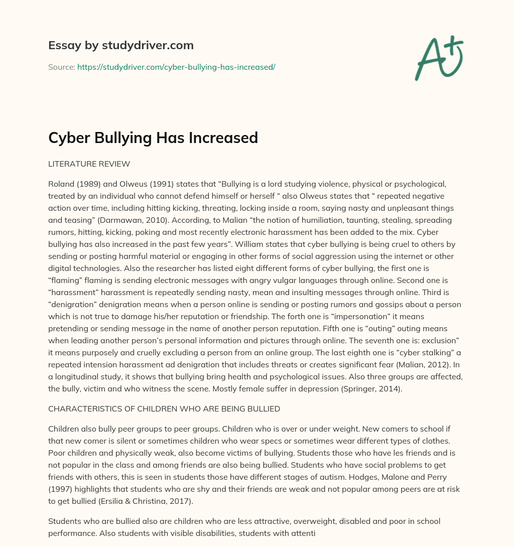 Cyber Bullying has Increased essay