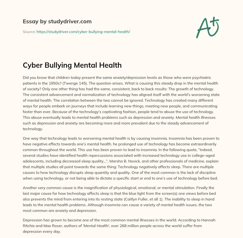 Cyber Bullying Mental Health essay