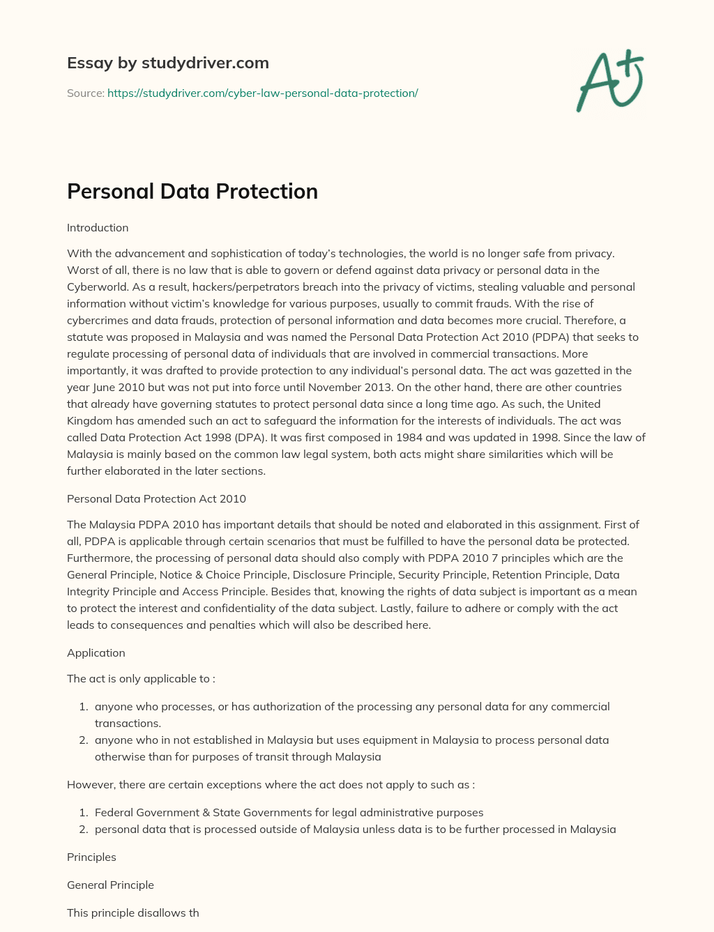 Personal Data Protection essay