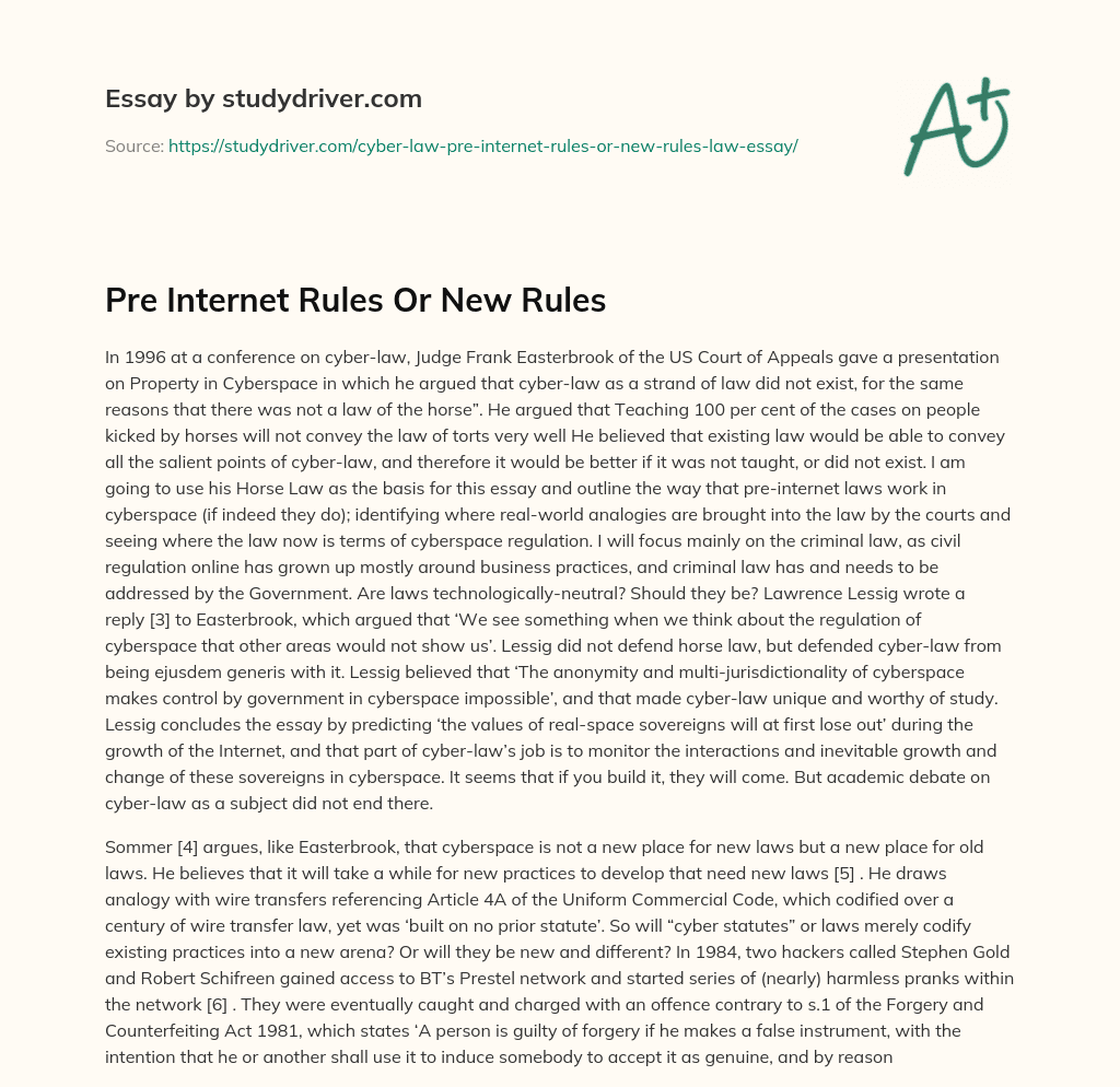 Pre Internet Rules or New Rules essay