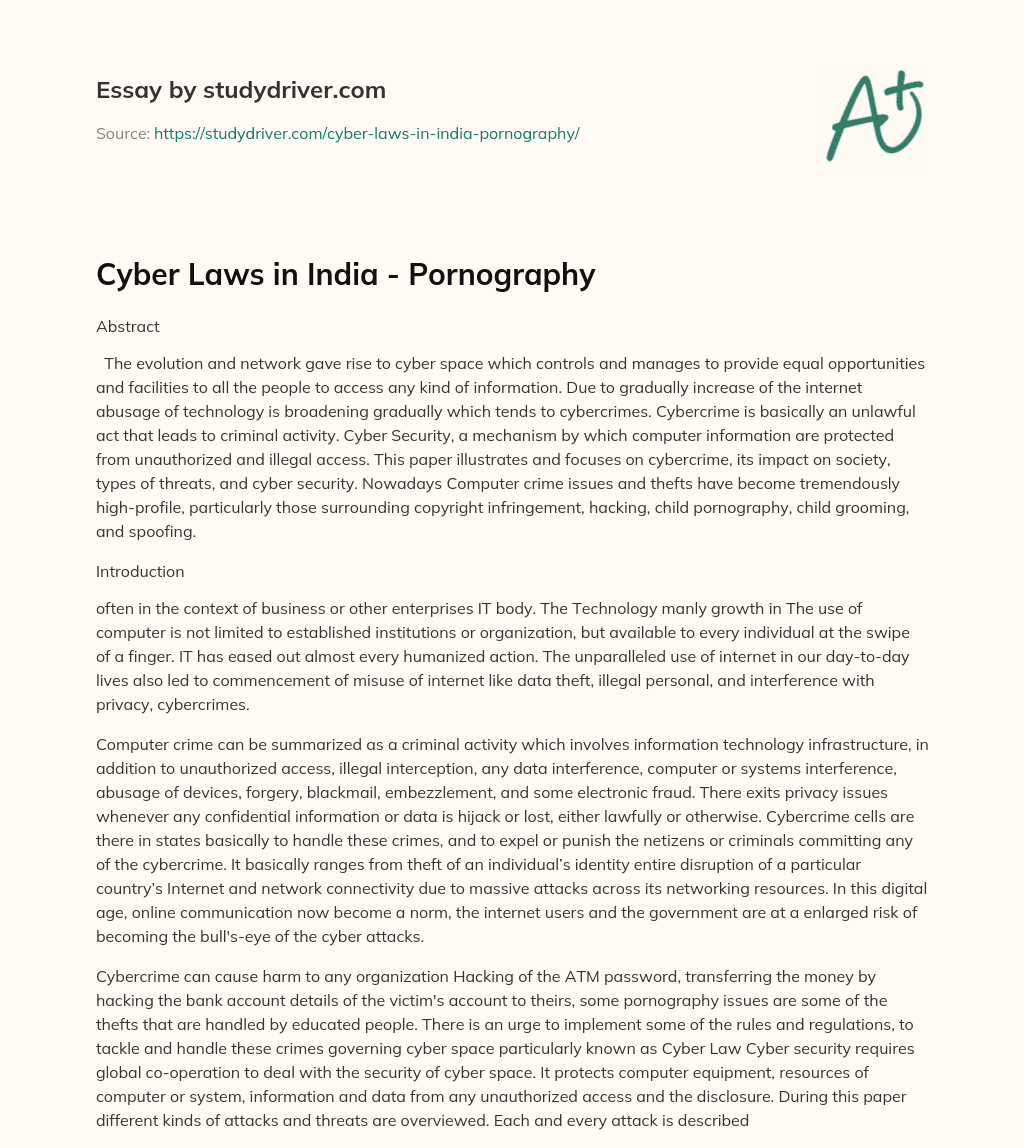 Cyber Laws in India – Pornography essay