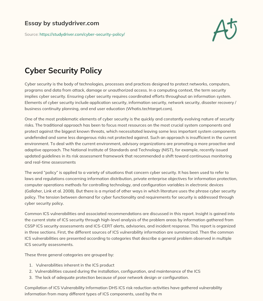 Cyber Security Policy essay