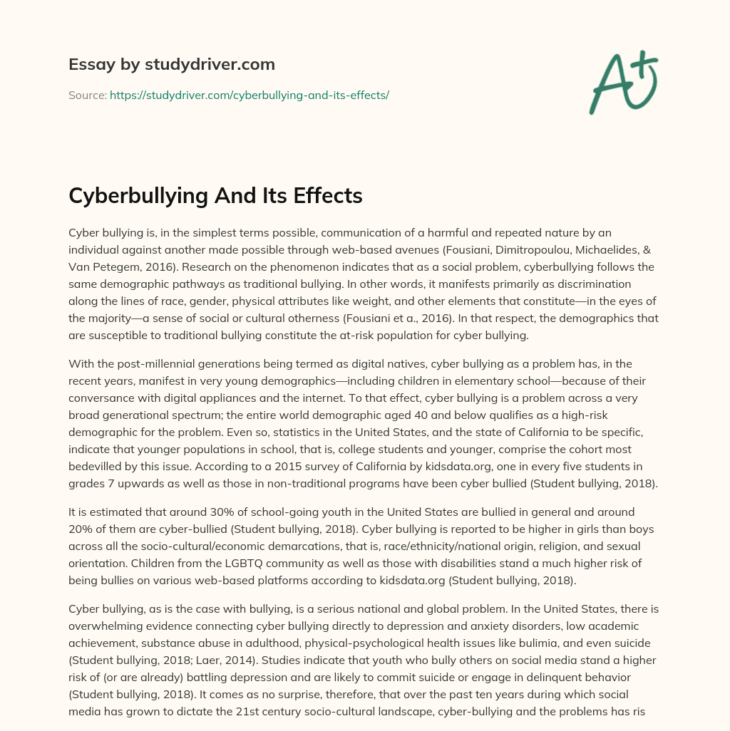 Cyberbullying and its Effects essay