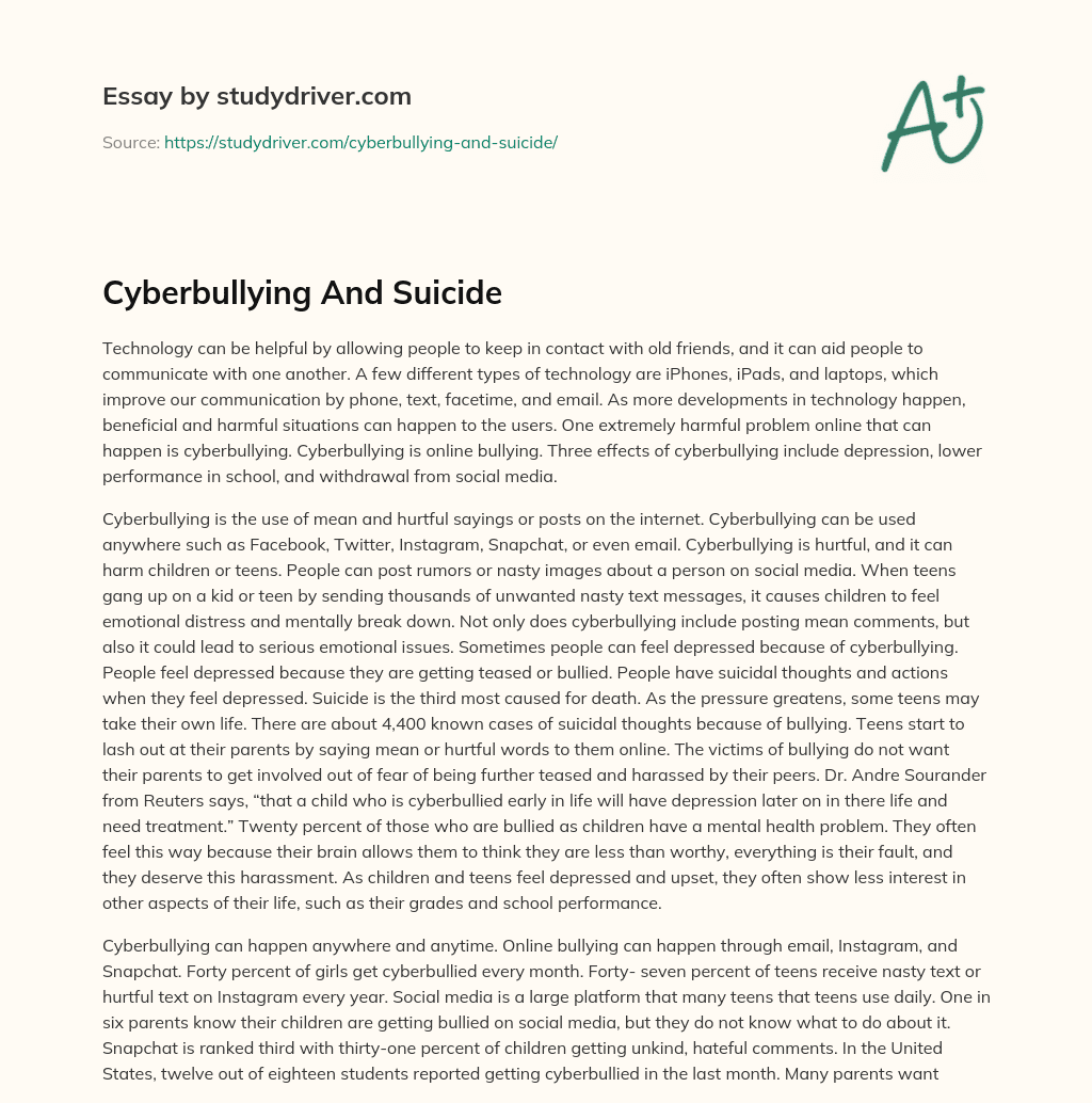 Cyberbullying and Suicide essay