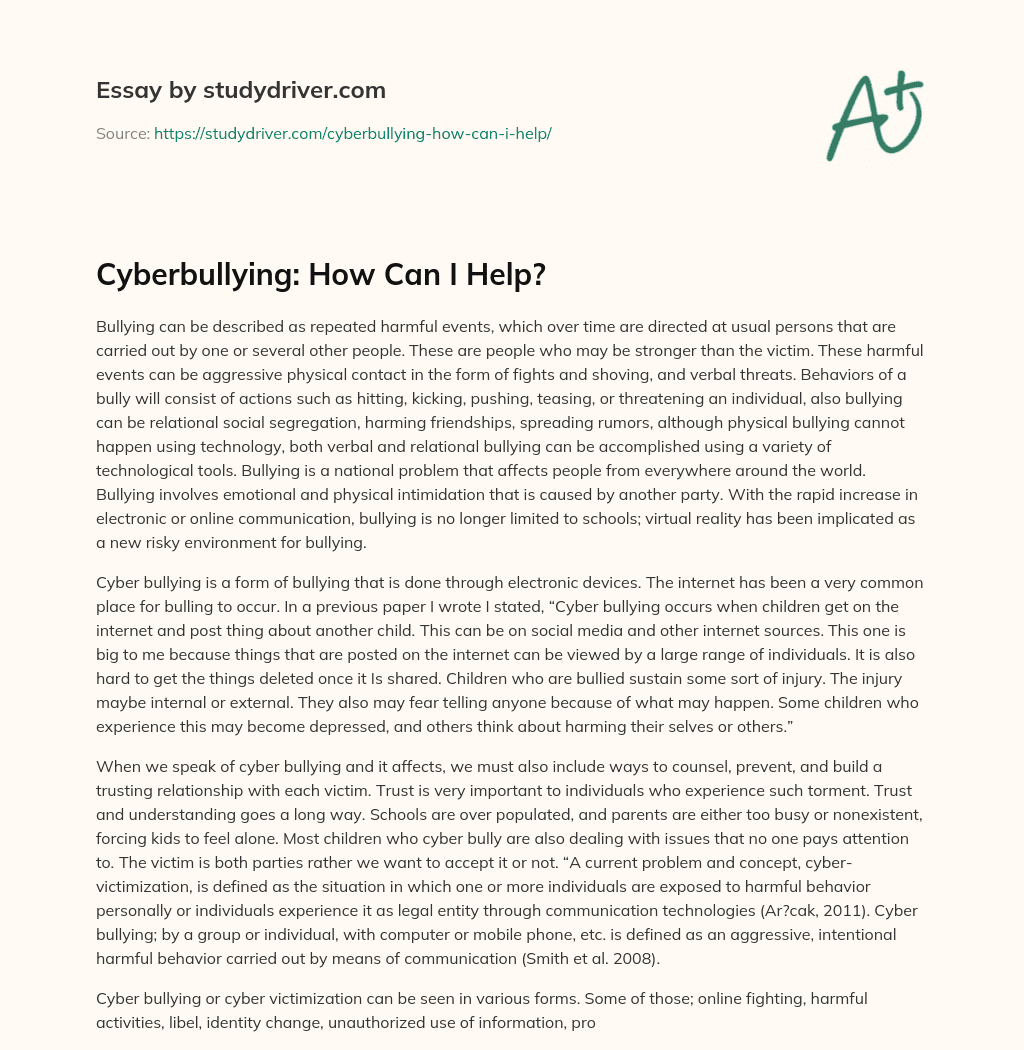 Cyberbullying: how Can i Help? essay