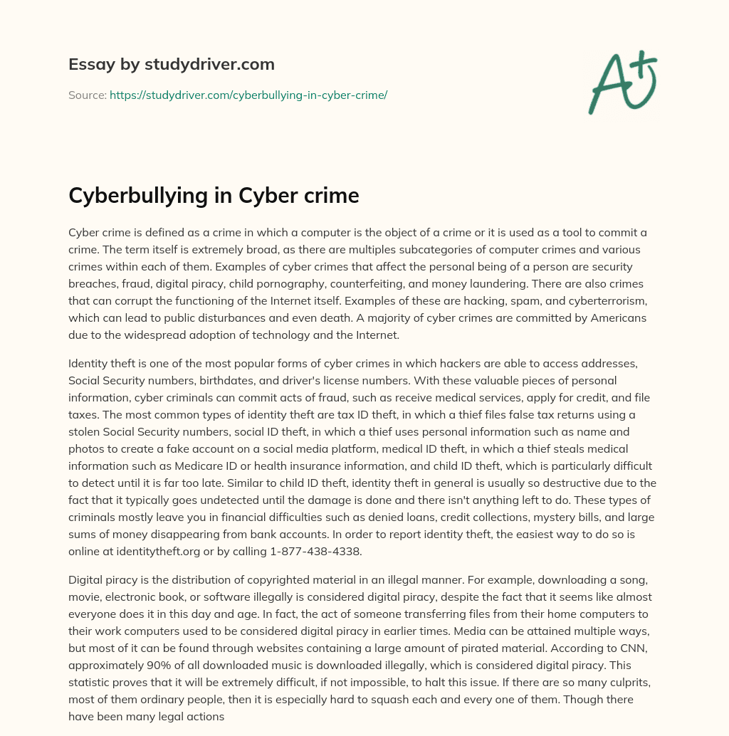 Cyberbullying in Cyber Crime essay