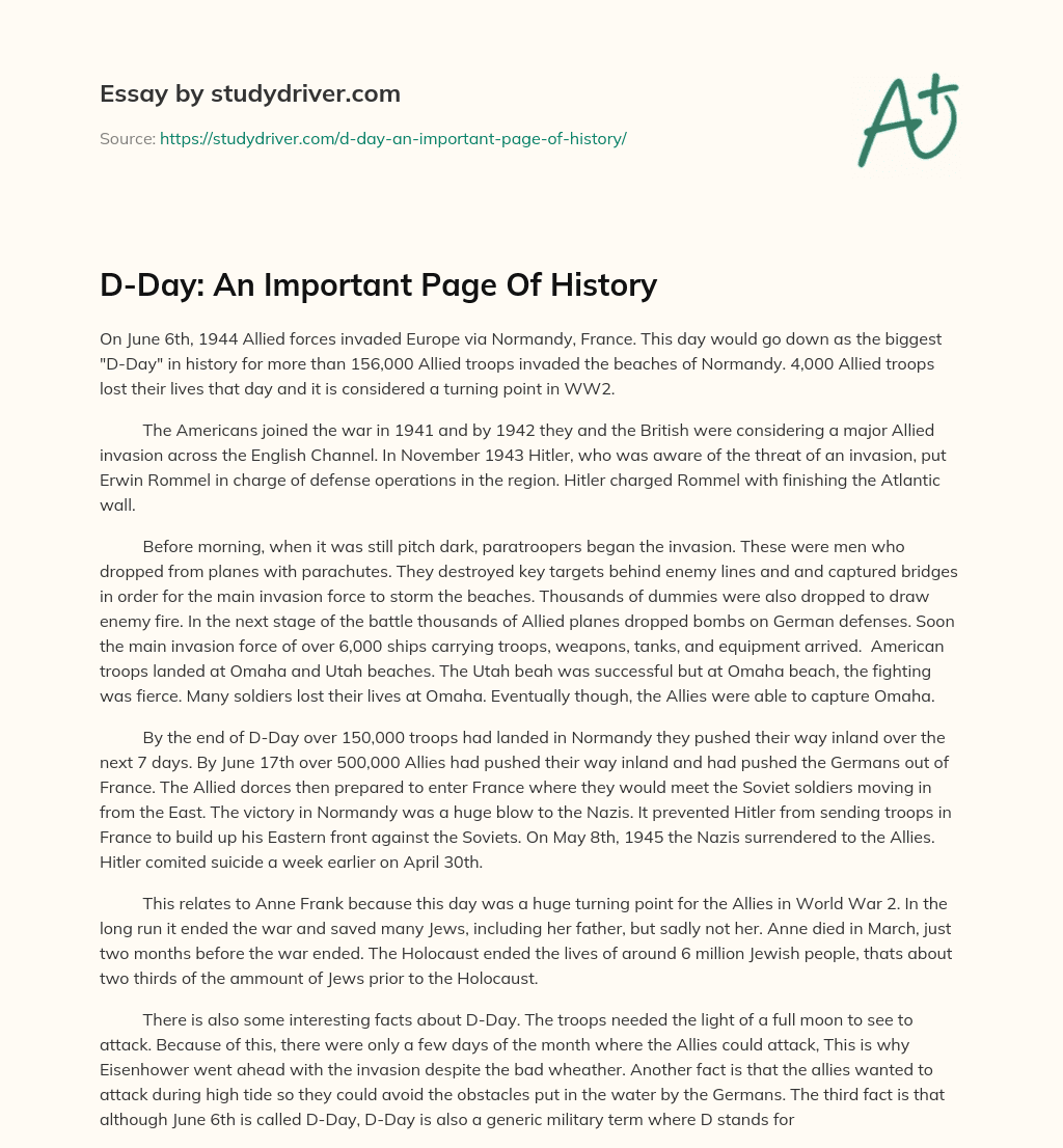 D-Day: an Important Page of History essay