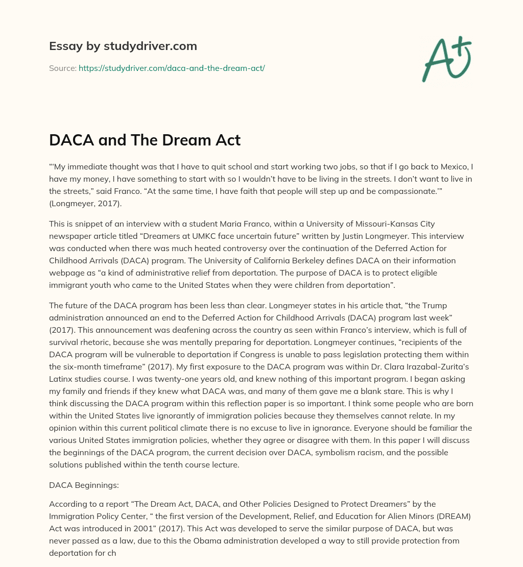 DACA and the Dream Act essay