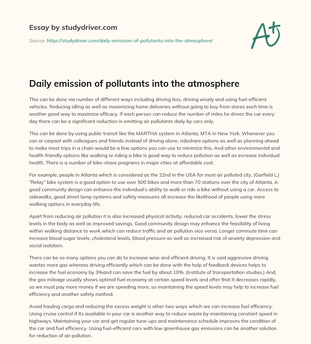 Daily Emission of Pollutants into the Atmosphere essay