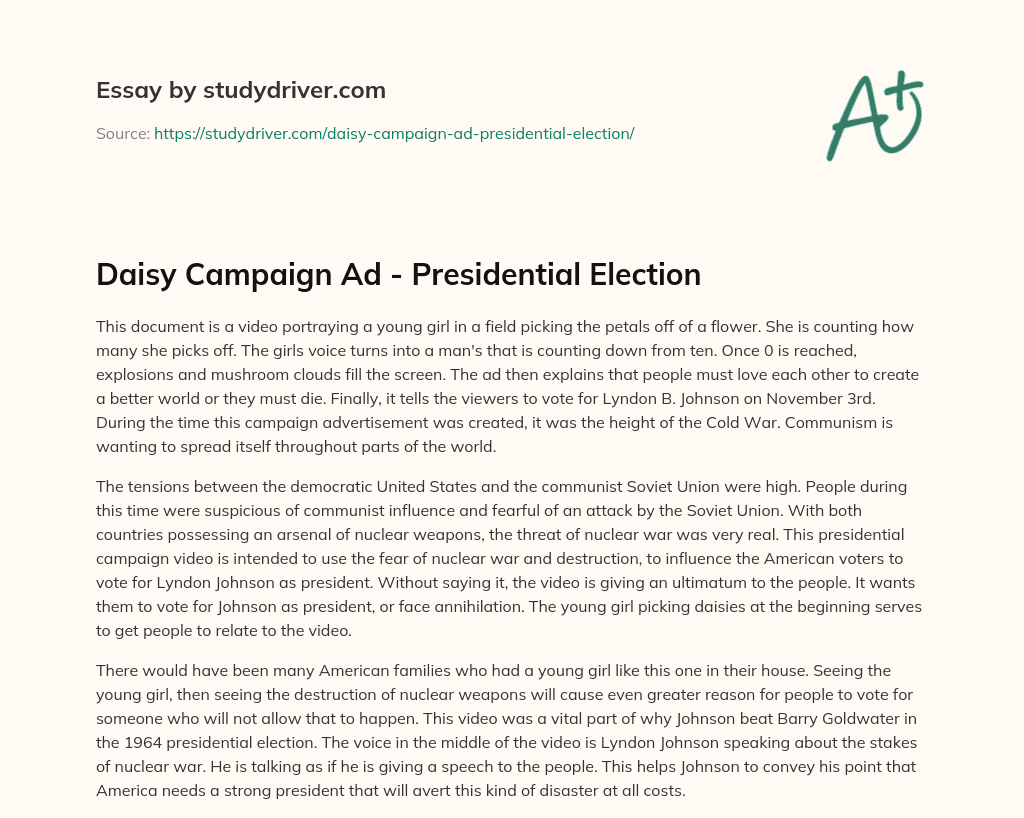 Daisy Campaign Ad – Presidential Election essay