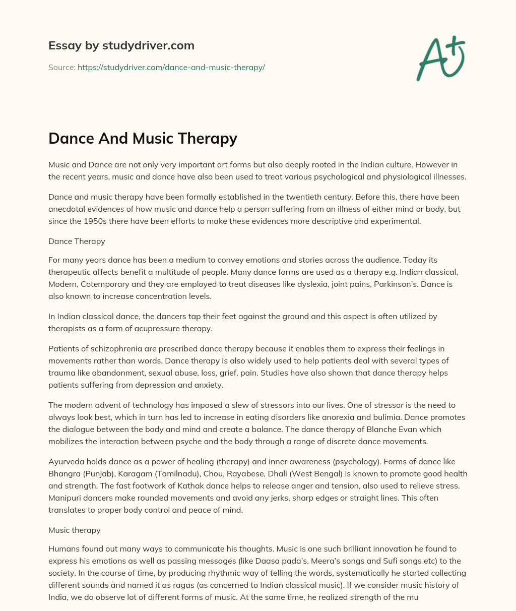 Dance and Music Therapy essay