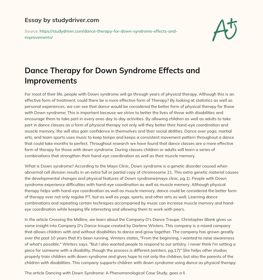 Dance Therapy for down Syndrome Effects and Improvements essay
