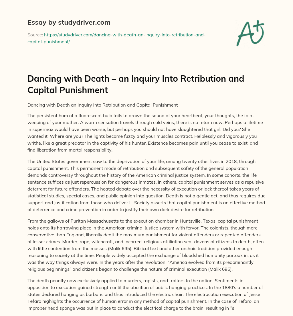 Dancing with Death – an Inquiry into Retribution and Capital Punishment essay