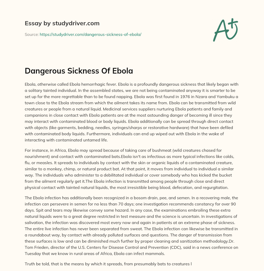 Dangerous Sickness of Ebola essay