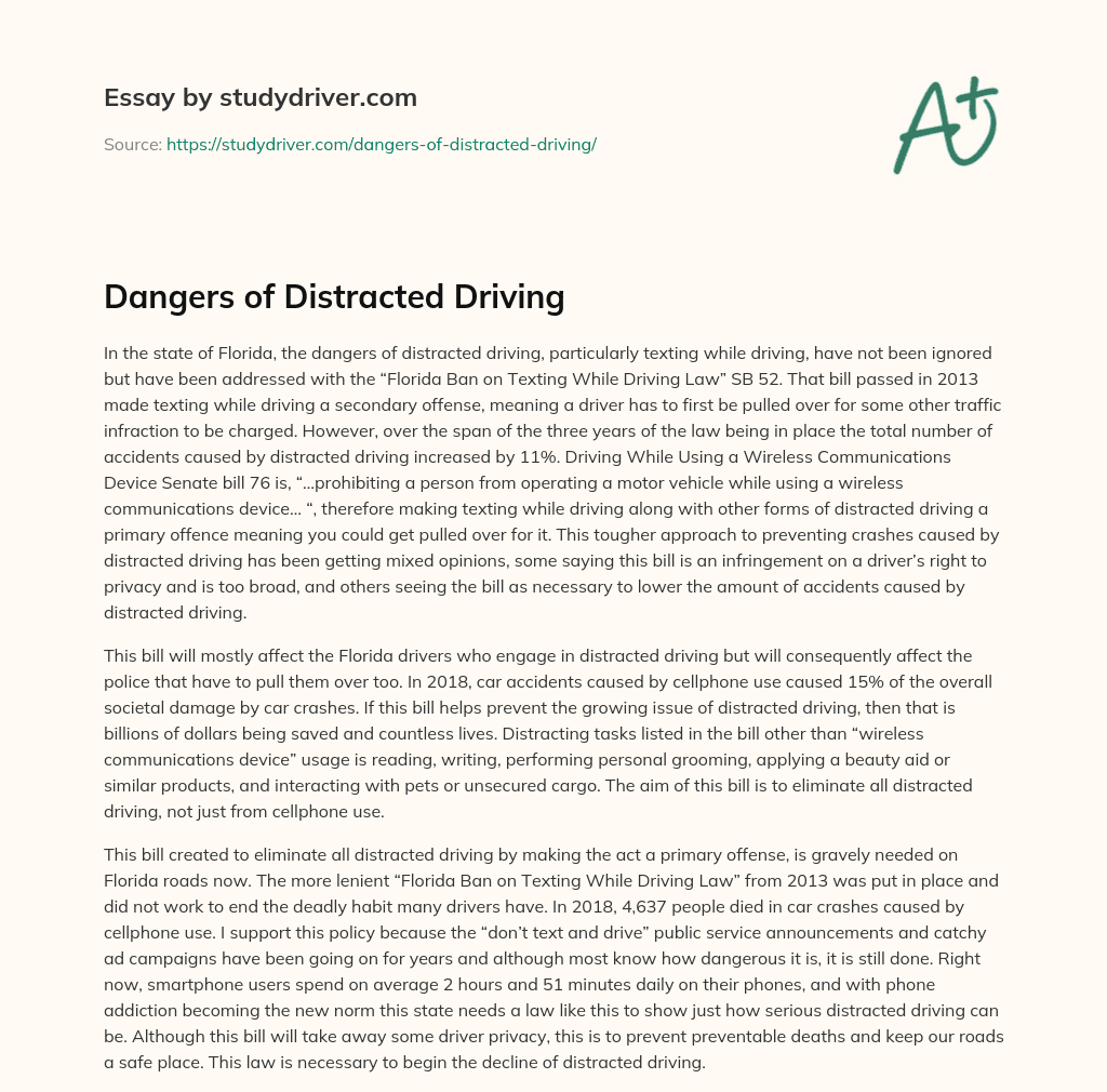Dangers of Distracted Driving essay