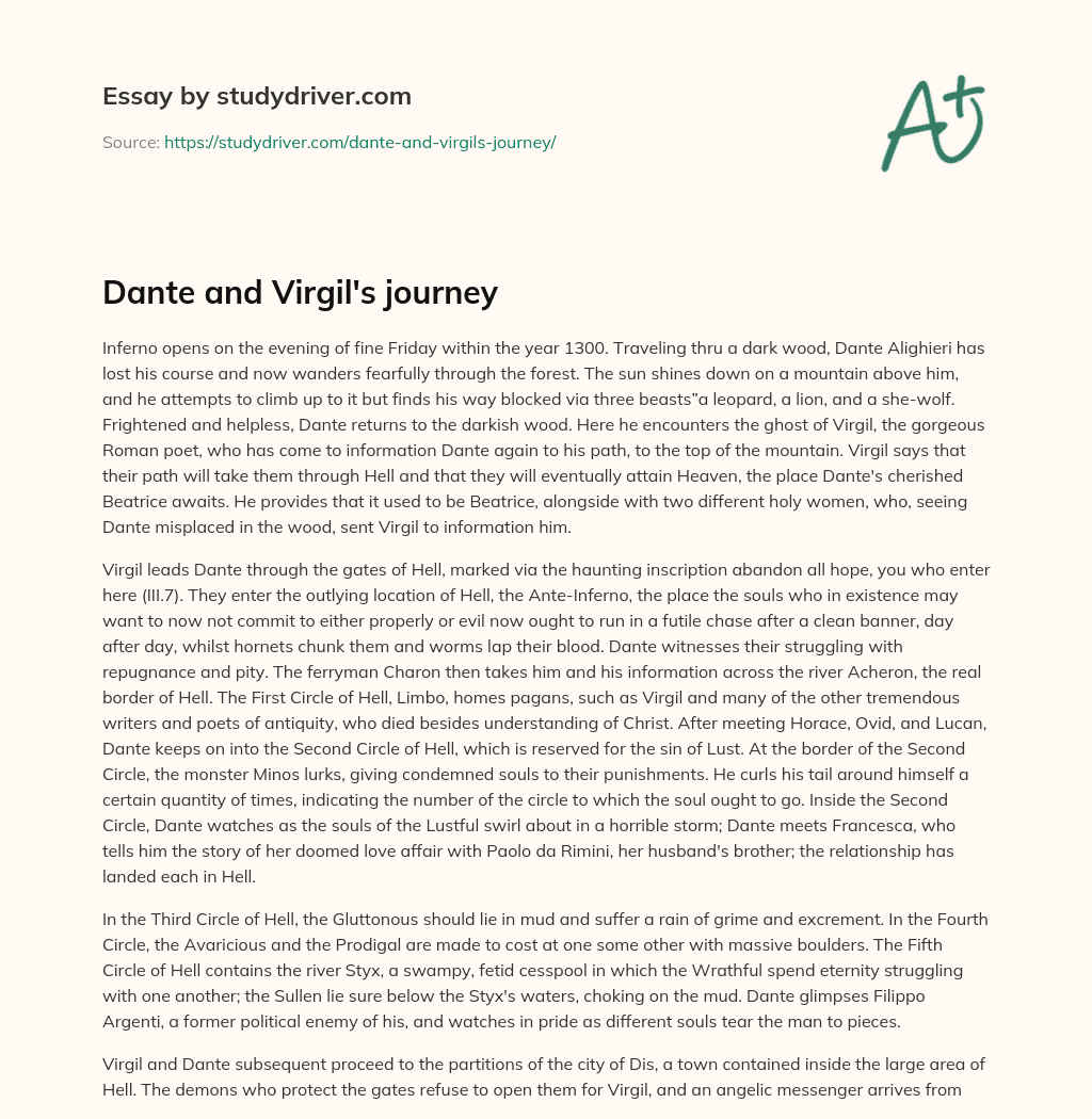 Dante and Virgil’s Journey essay