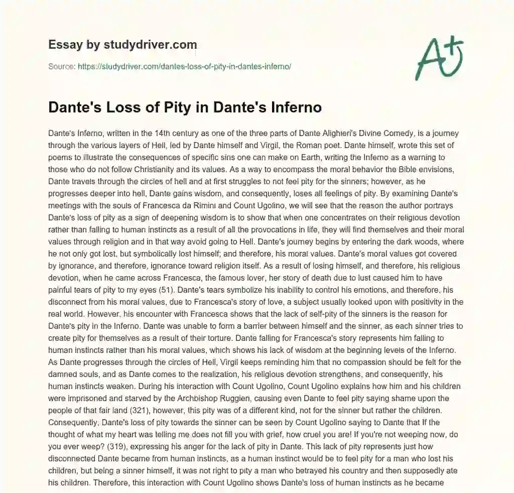 Dante’s Loss of Pity in Dante’s Inferno essay